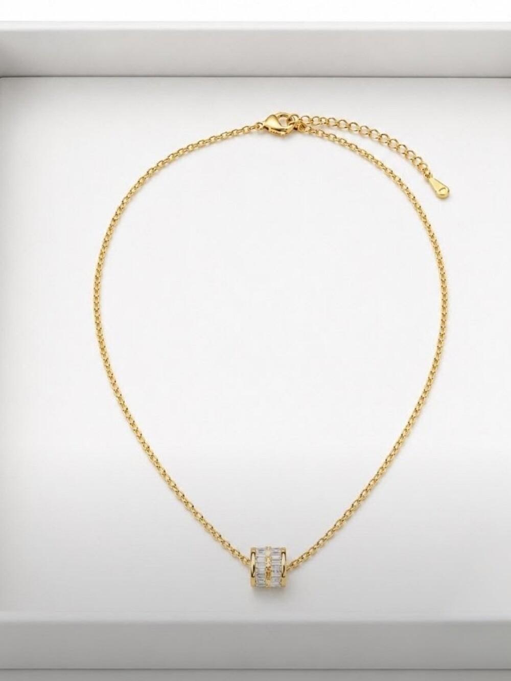 14K Gold Diamond Cylinder Barrel Charm Necklace